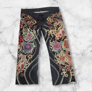 Vintage Y2K Lucky Brand Koi Fish Tattoo Print Sweatpants Boho Lounge Pants Sz L